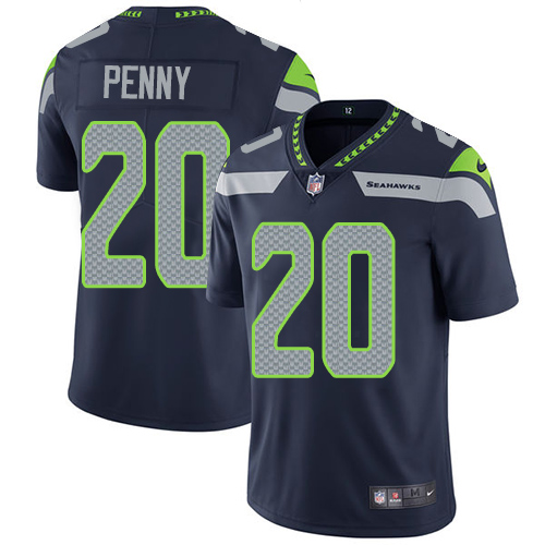 Nike Seahawks #20 Rashaad Penny Steel Blue Team Color Men's Stitched NFL Vapor Untouchable Limited Jersey - Click Image to Close